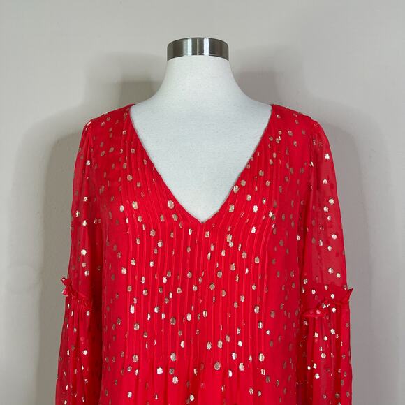 Lilly Pulitzer | Silk Cleme Red Gold Polka Dot Balloon Sleeve Shift Dress 8 EUC - Picture 3 of 13